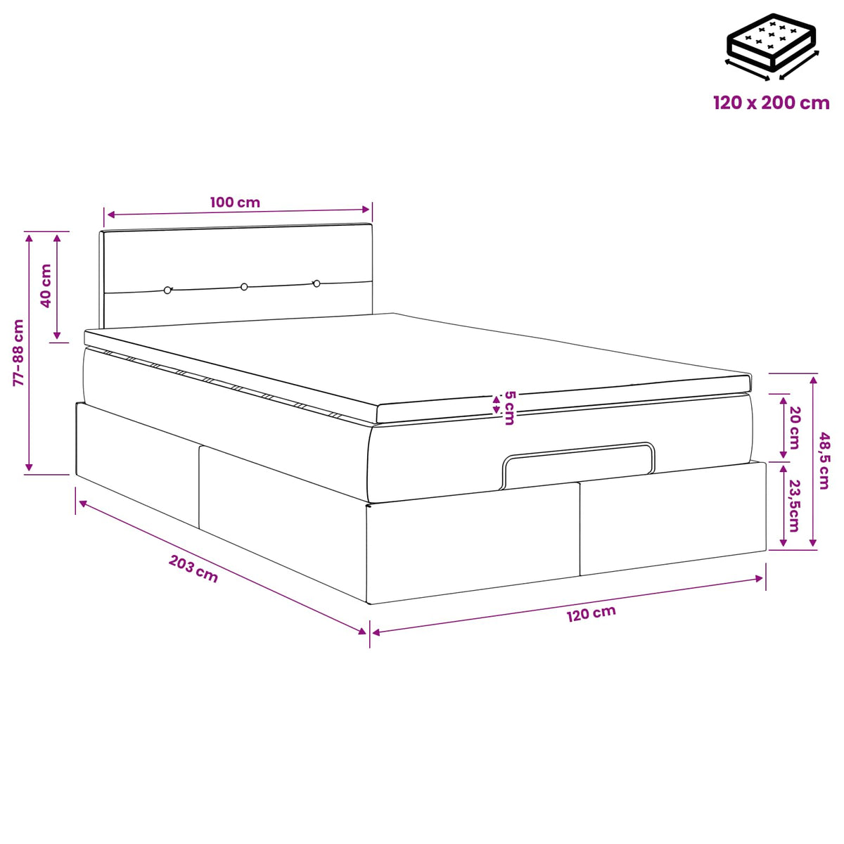 Κρεβάτι Ottoman με στρώμα Ανοιχτό γκρι 120 x 200 cm Ύφασμα - Pakobazaar