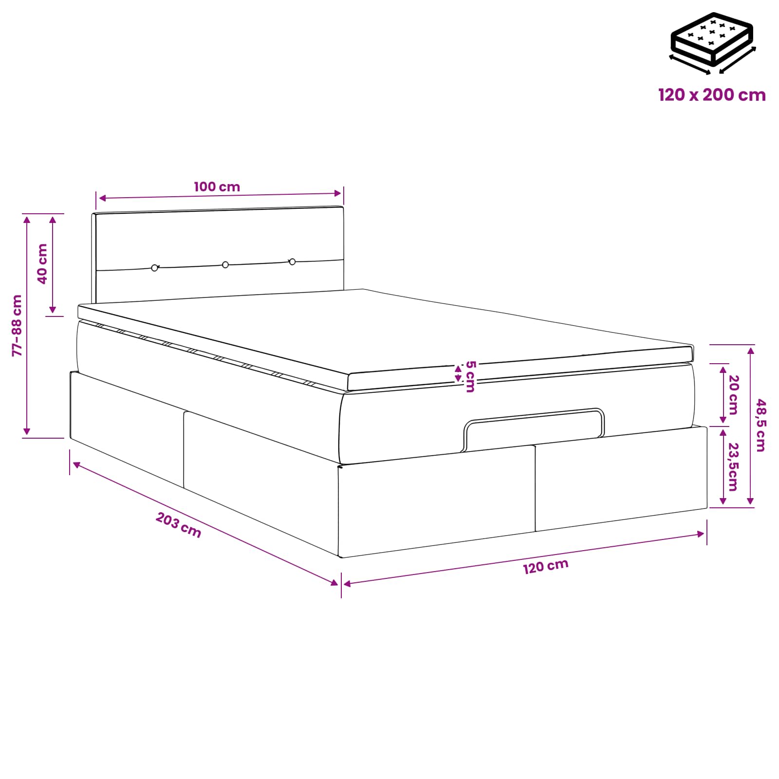 Κρεβάτι Ottoman με στρώμα με κεφαλάρι Taupe 120 x 200 cm Ύφασμα