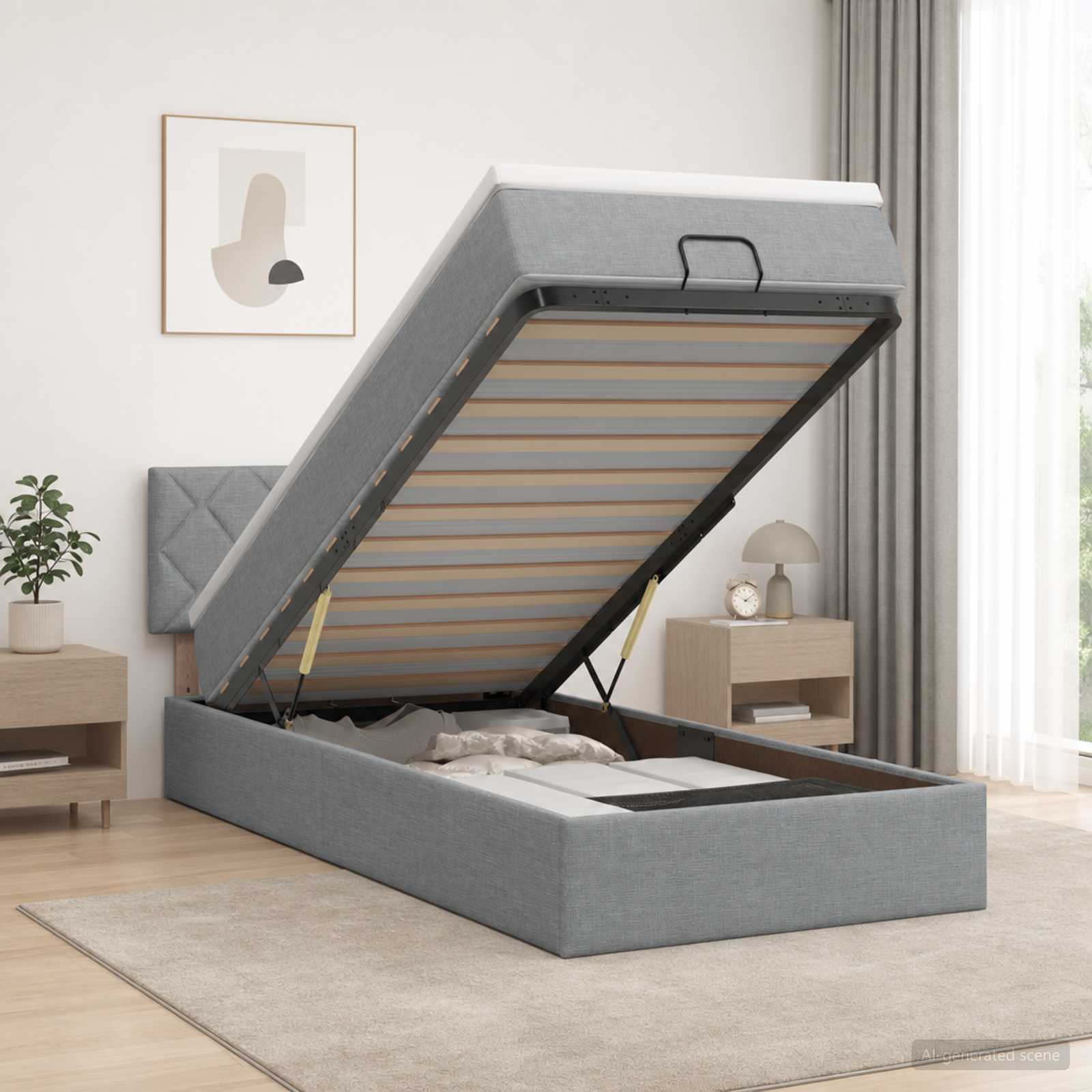 Κρεβάτι Ottoman με Στρώμα και LED Ανοιχτό γκρι 100 x 200 cm