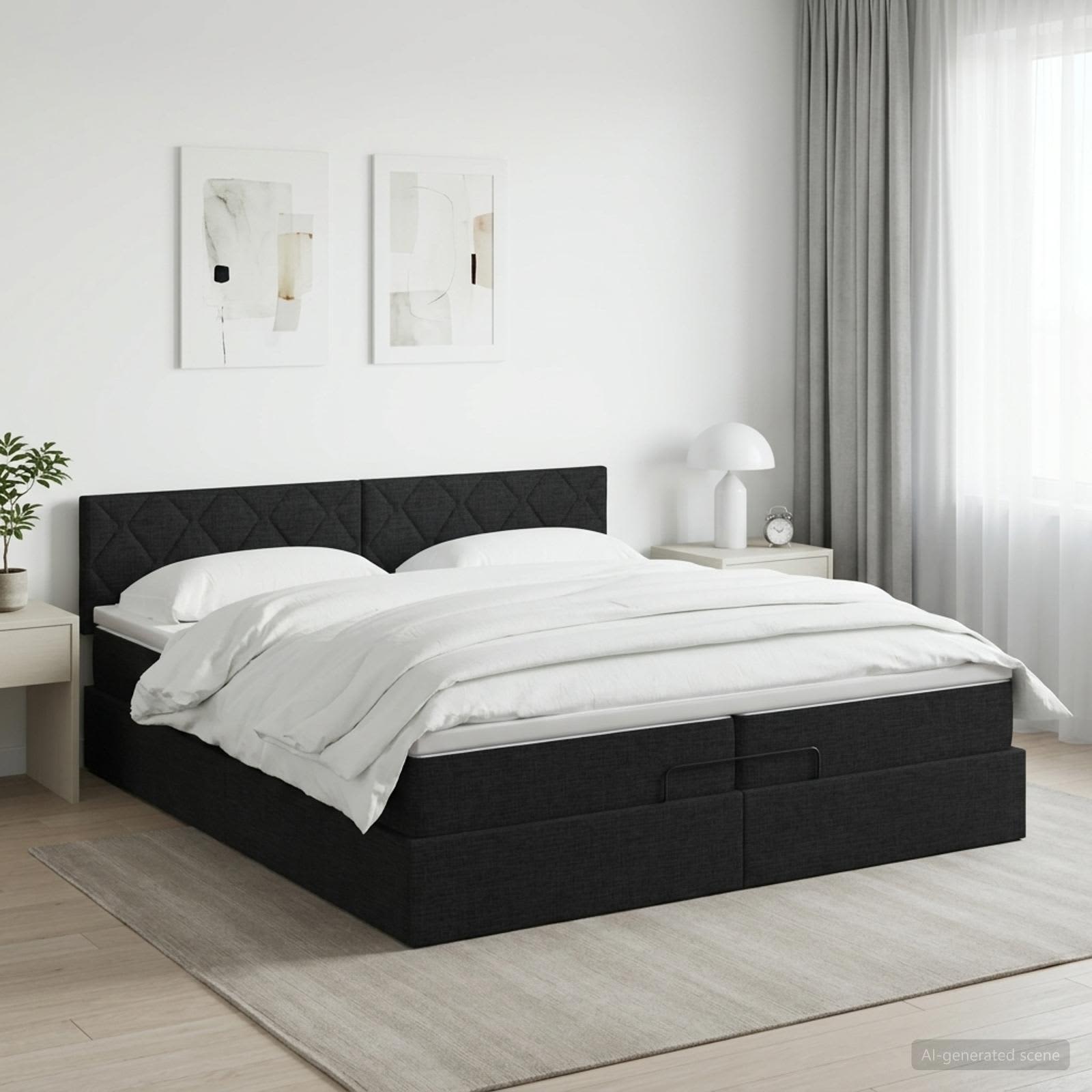 Κρεβάτι Ottoman με στρώμα με κεφαλάρι Μαύρο 200 x 200 cm Ύφασμα - Pakobazaar