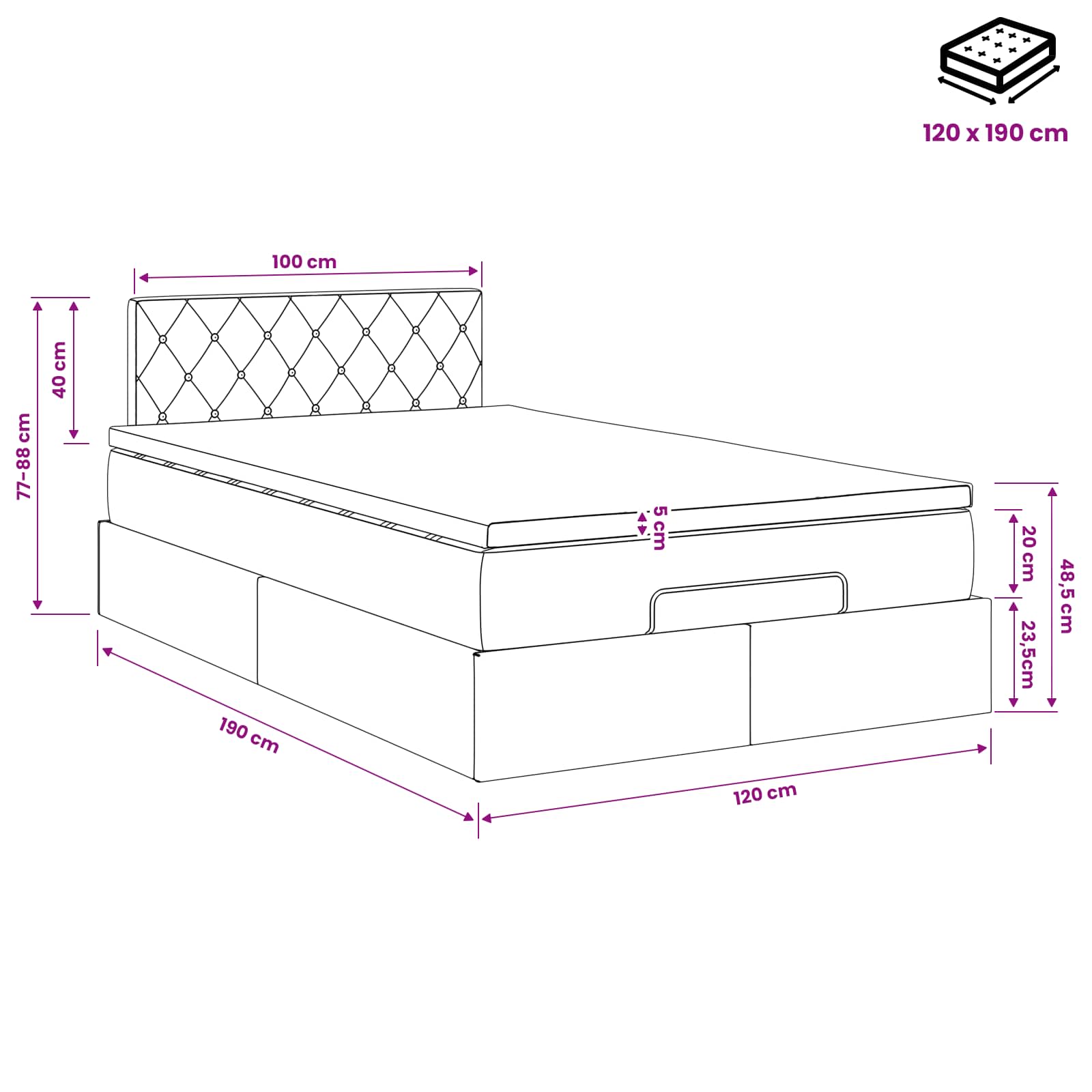 Κρεβάτι Ottoman με στρώμα με κεφαλάρι Ροζ 120 x 190 cm Βελούδο - Pakobazaar