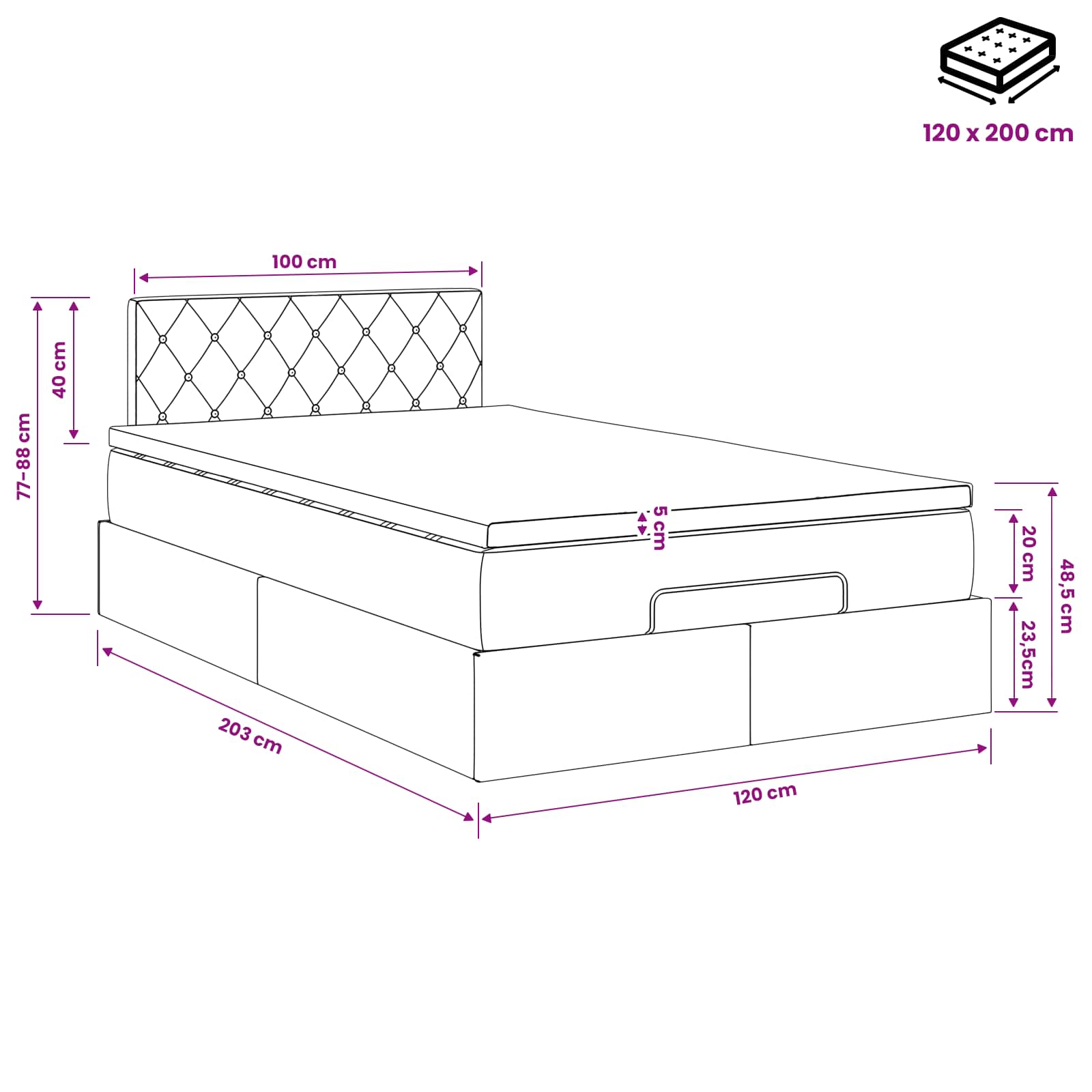 Κρεβάτι Ottoman με στρώμα με κεφαλάρι Ροζ 120 x 200 cm Βελούδο - Pakobazaar