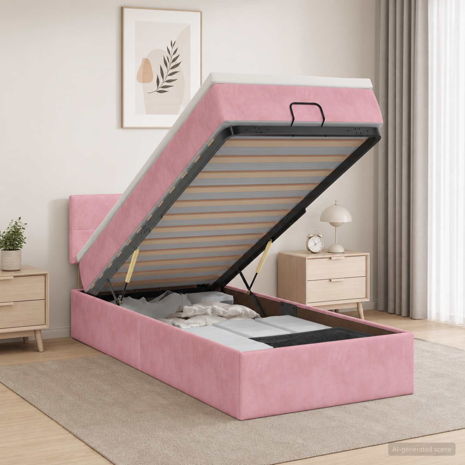 Κρεβάτι Ottoman με Στρώμα και LED Ροζ 80 x 200 cm Βελούδο - Pakobazaar