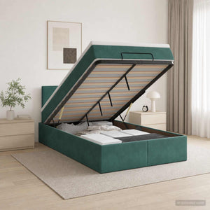 Κρεβάτι Ottoman με Στρώμα και LED Σκούρο Πράσινο 120 x 190 cm - Pakobazaar