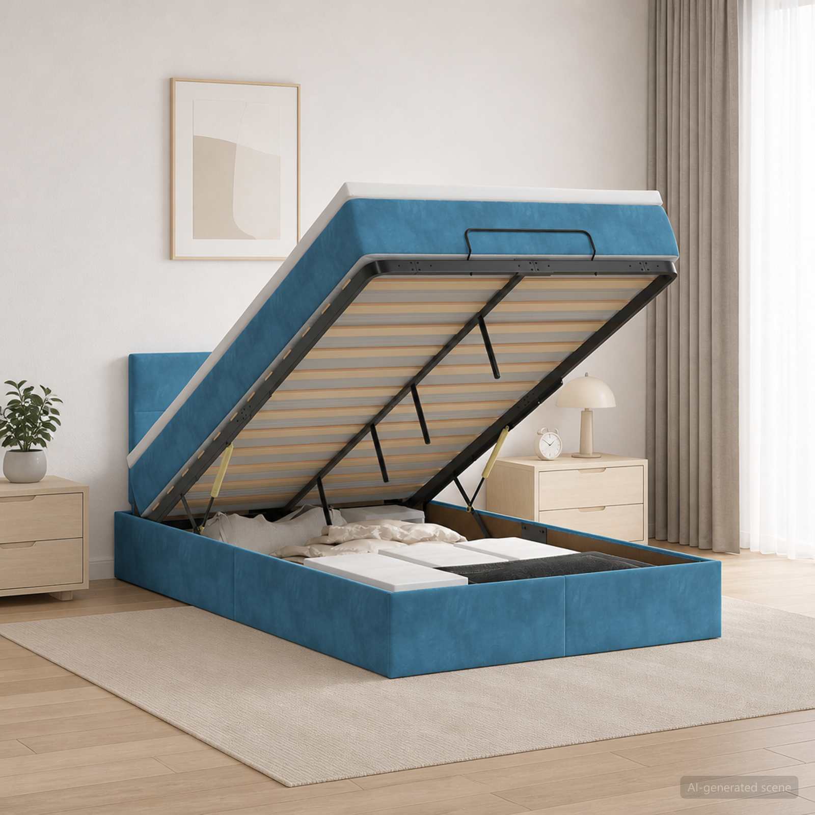 Κρεβάτι Ottoman με Στρώμα και LED Σκούρο Μπλε 120 x 200 cm - Pakobazaar