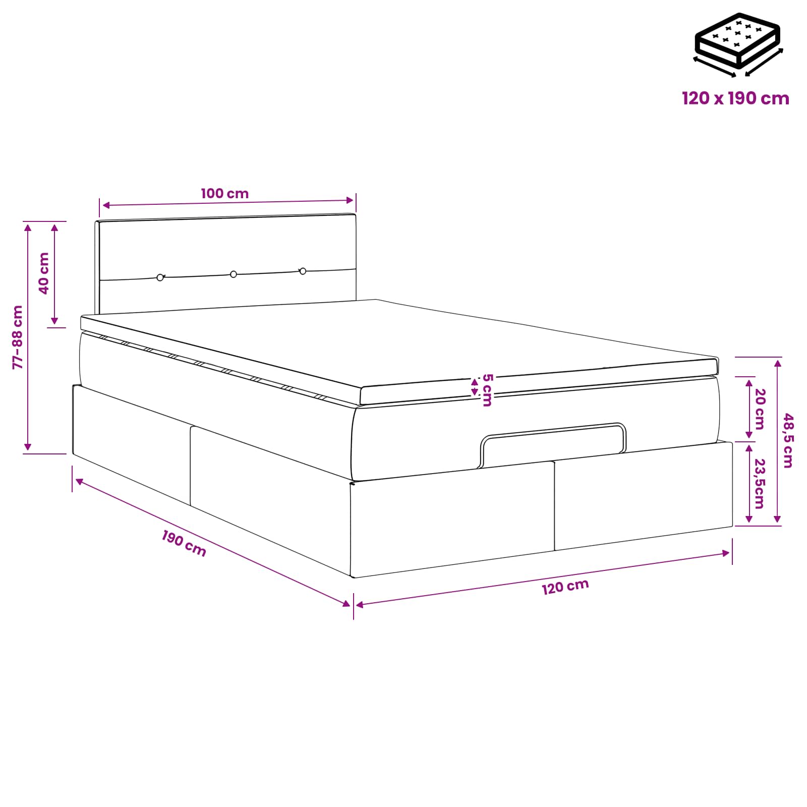 Κρεβάτι Ottoman με στρώμα με κεφαλάρι Ροζ 120 x 190 cm Βελούδο - Pakobazaar