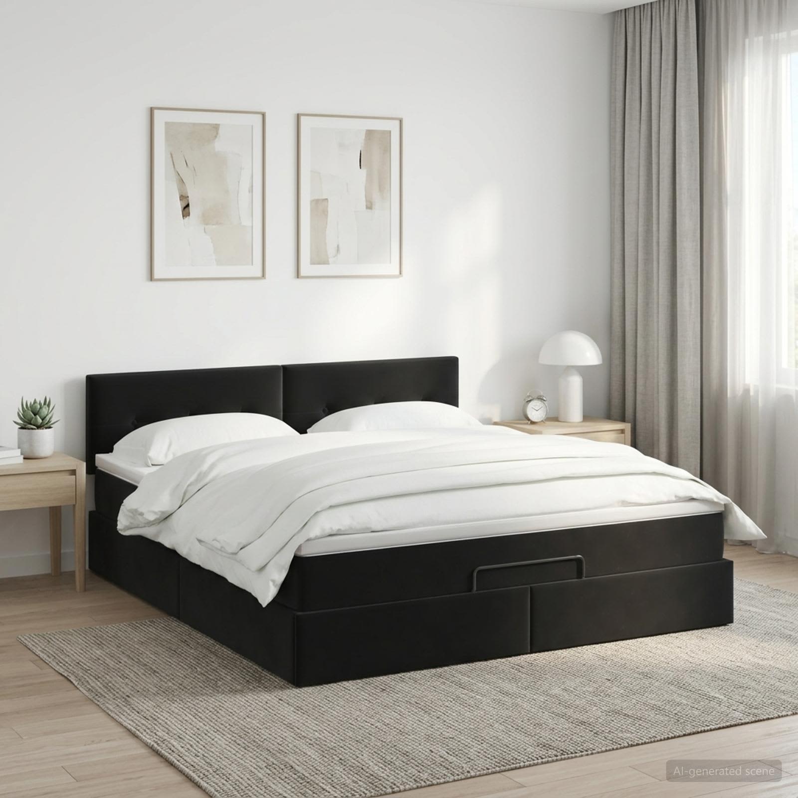 Κρεβάτι Ottoman με στρώμα Μαύρο 140 x 190 cm Βελούδο
