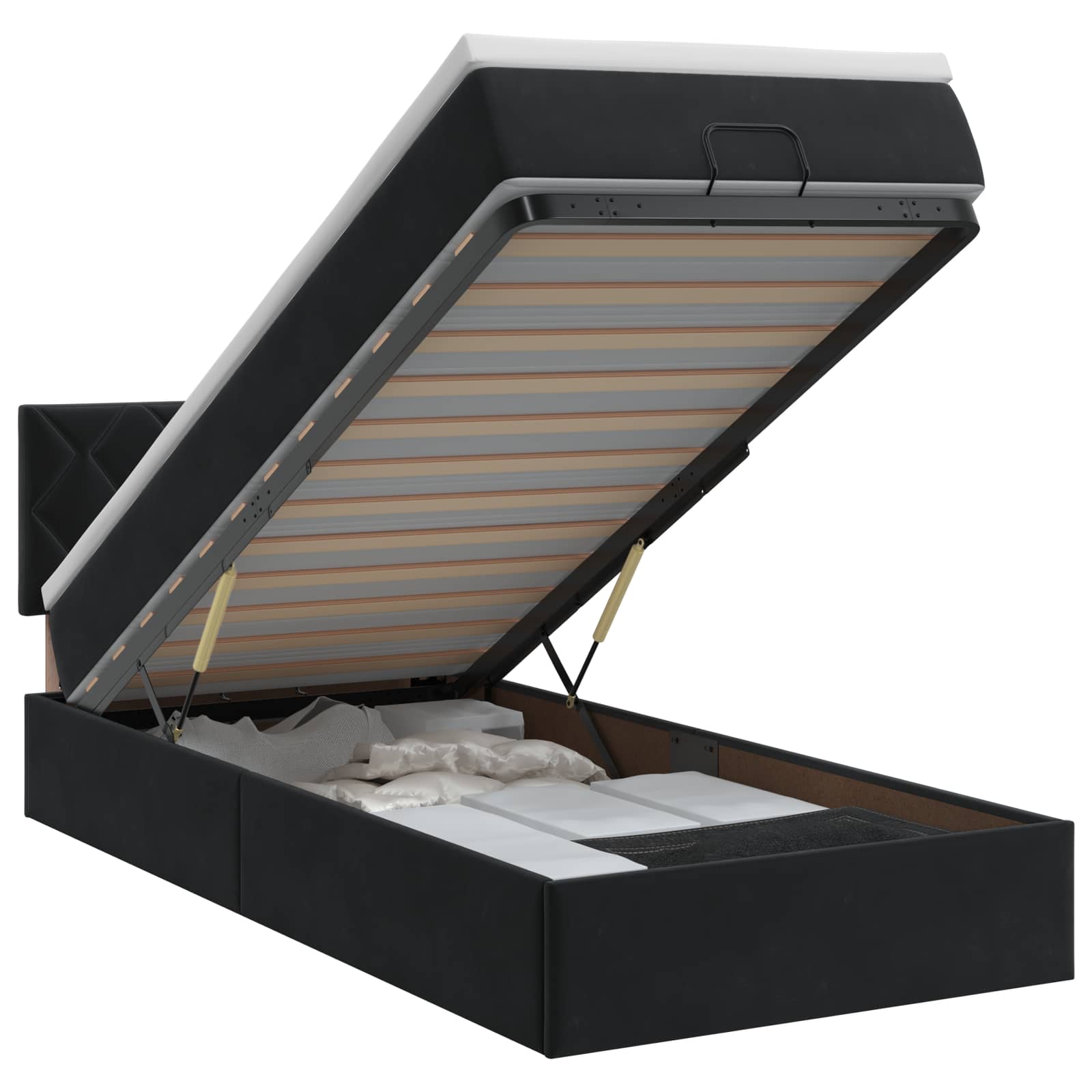 Κρεβάτι Ottoman με στρώμα με κεφαλάρι Μαύρο 80 x 200 cm Βελούδο