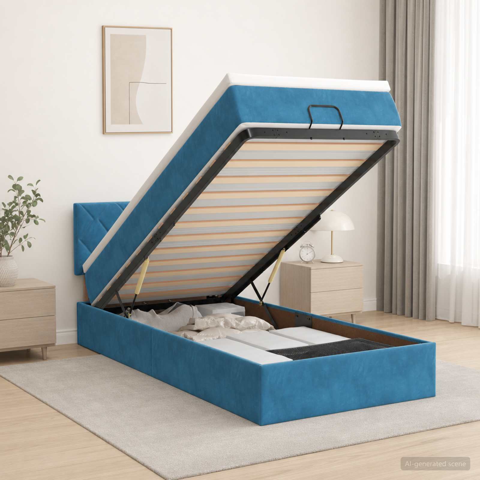Κρεβάτι Ottoman με Στρώμα και LED Σκούρο Μπλε 80 x 200 cm - Pakobazaar