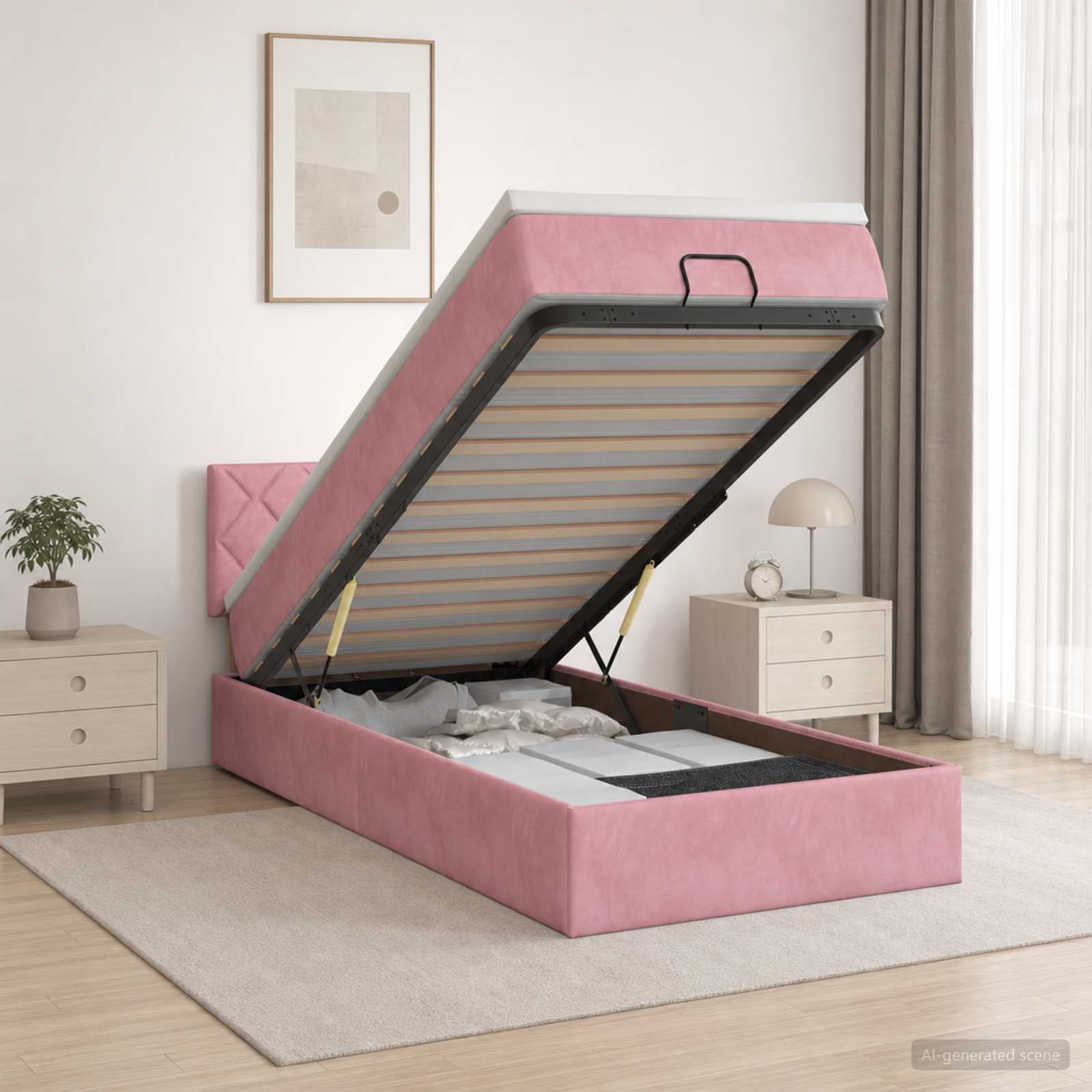 Κρεβάτι Ottoman με Στρώμα και LED Ροζ 80 x 200 cm Βελούδο - Pakobazaar