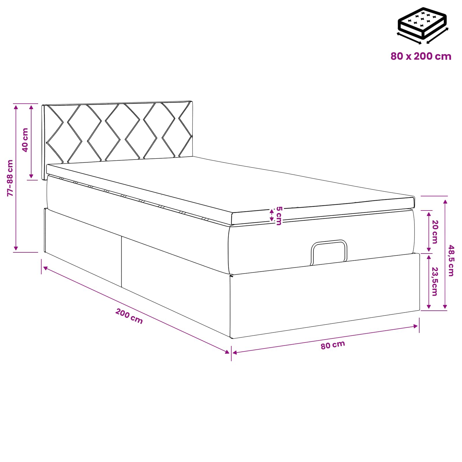 Κρεβάτι Ottoman με στρώμα με κεφαλάρι Ροζ 80 x 200 cm Βελούδο - Pakobazaar