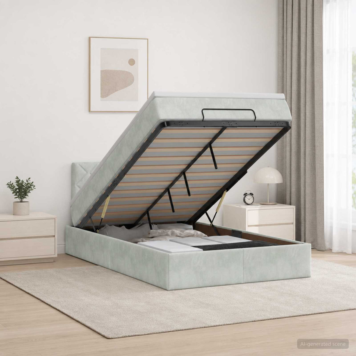 Κρεβάτι Ottoman με Στρώμα και LED Ανοιχτό γκρι 120 x 190 cm