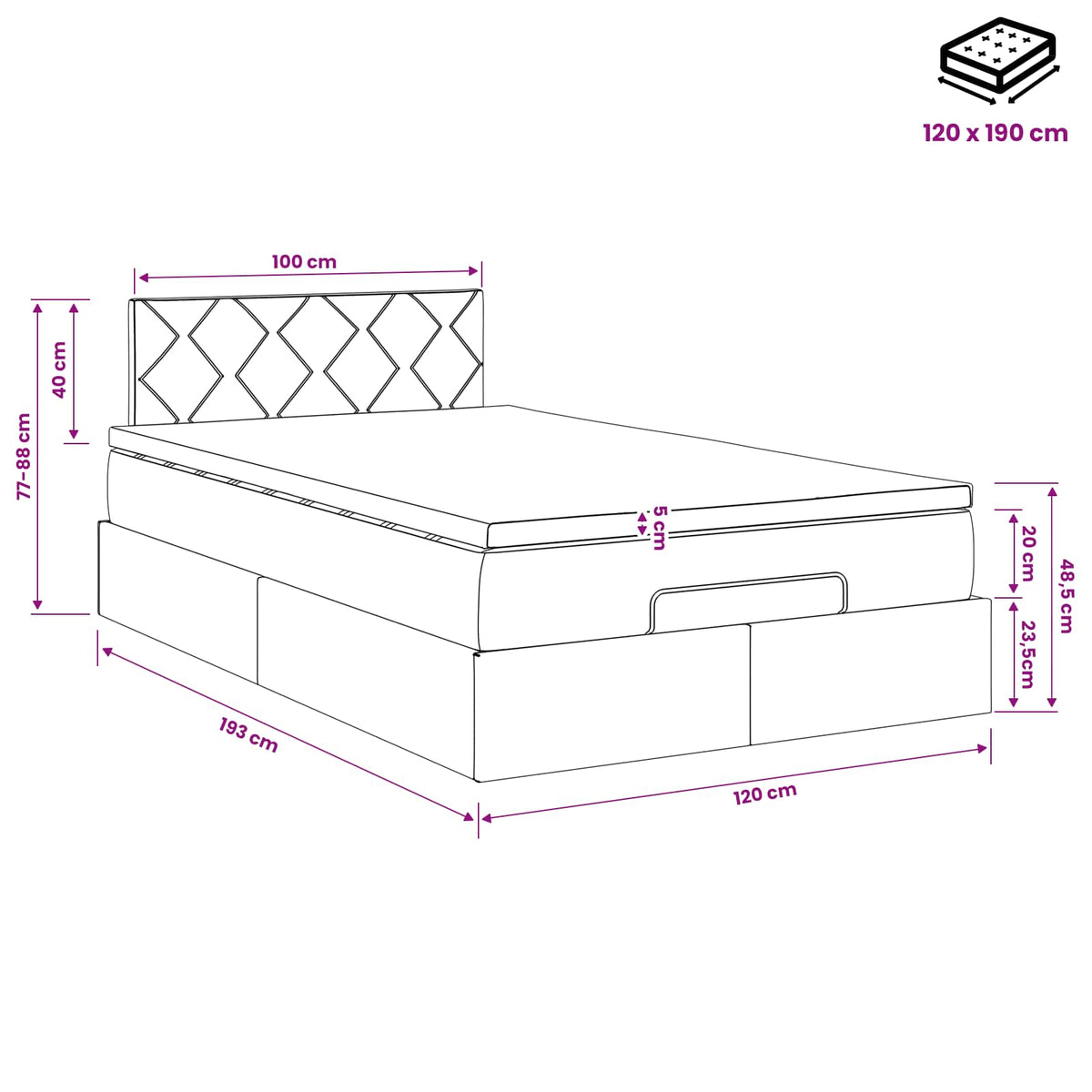 Κρεβάτι Ottoman με στρώμα Σκούρο Πράσινο 120 x 190 cm Βελούδο