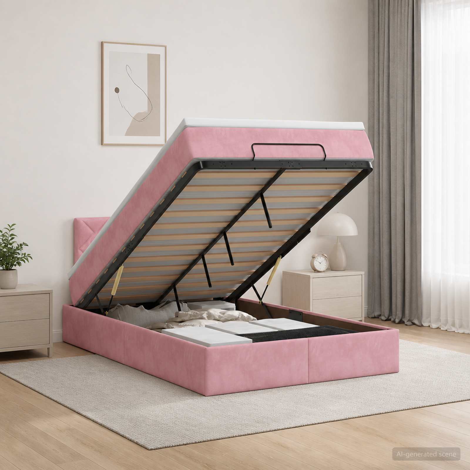 Κρεβάτι Ottoman με Στρώμα και LED Ροζ 120 x 190 cm Βελούδο - Pakobazaar