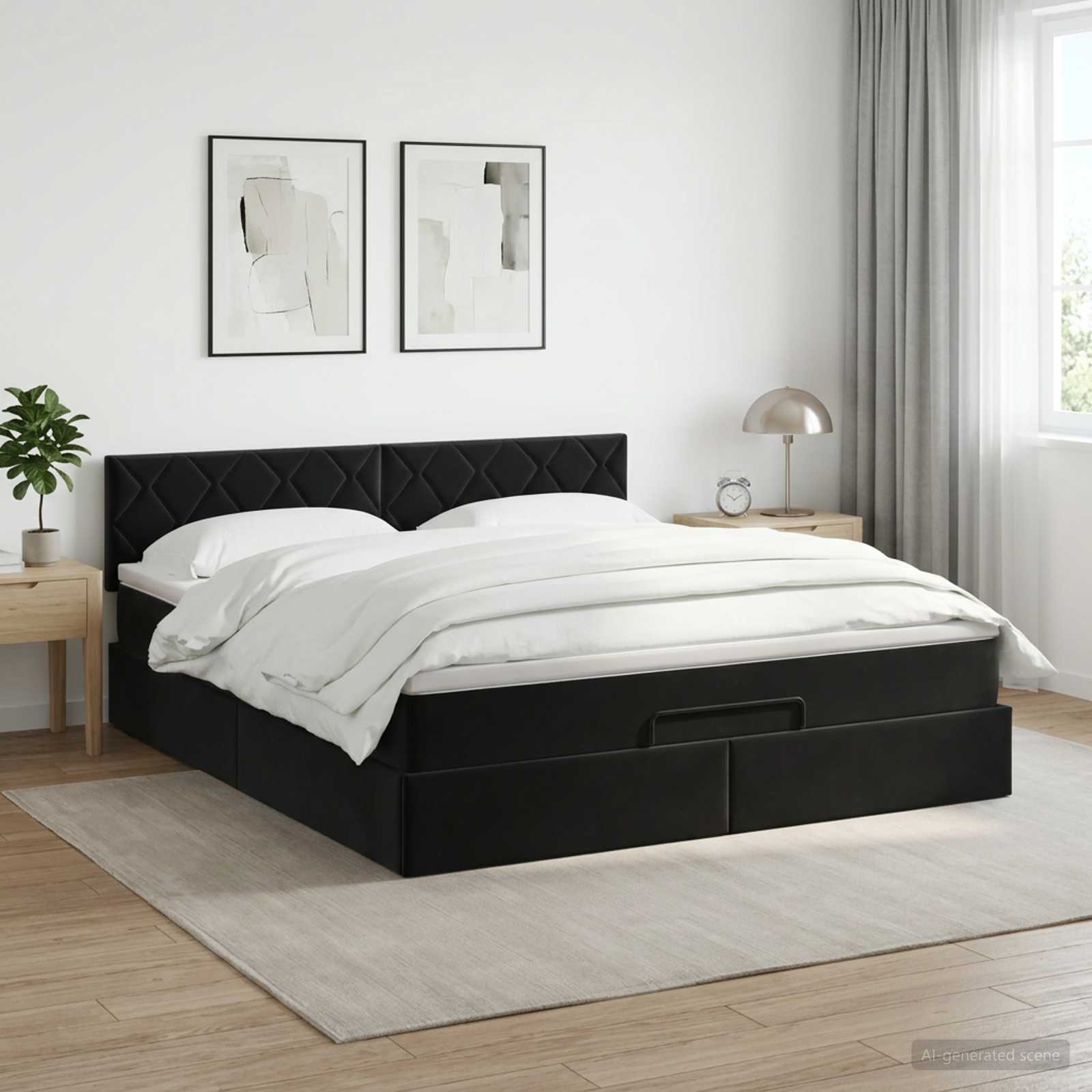 Κρεβάτι Ottoman με στρώμα Μαύρο 140 x 190 cm Βελούδο - Pakobazaar