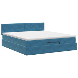 Κρεβάτι Ottoman με στρώμα Σκούρο Μπλε 180 x 200 cm Βελούδο