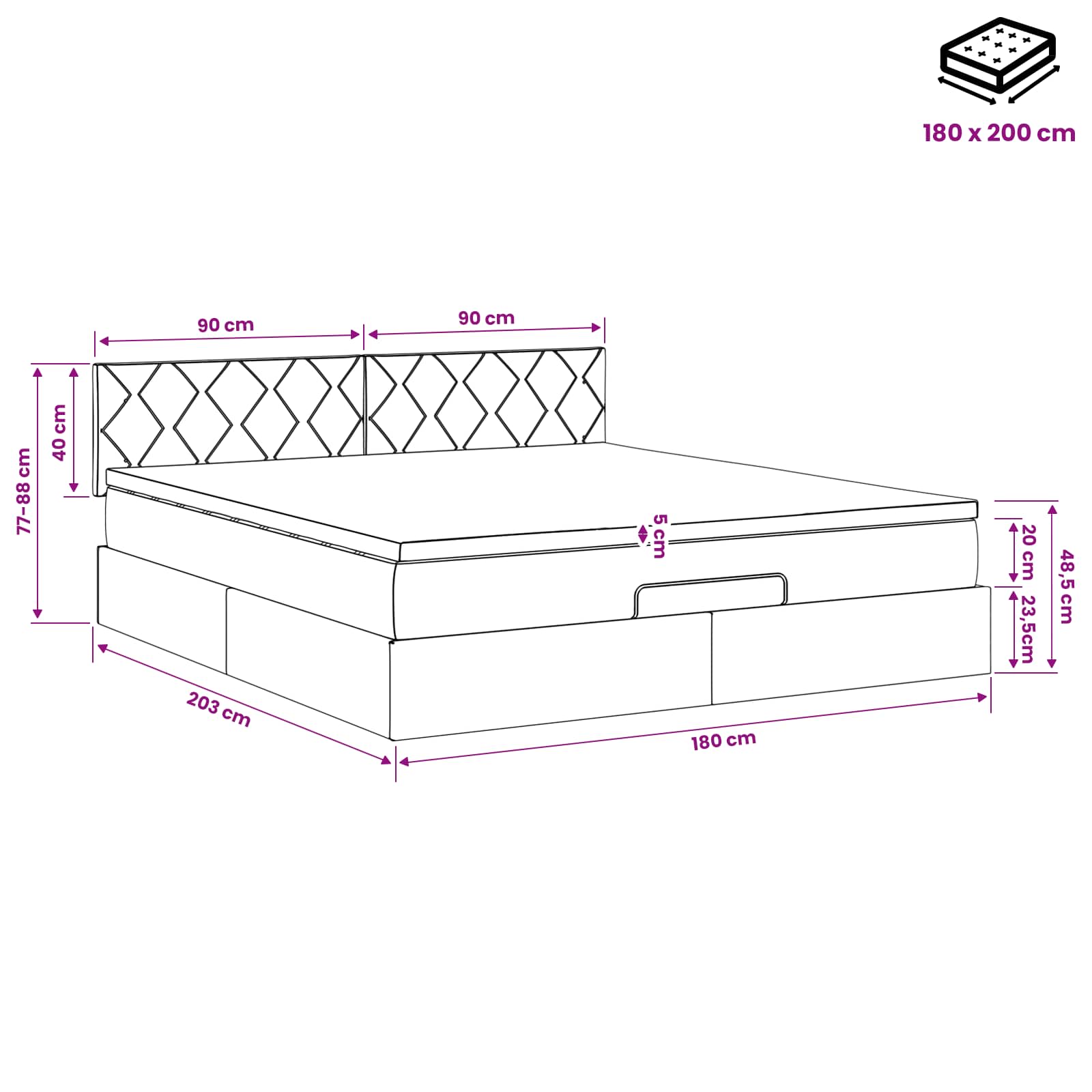 Κρεβάτι Ottoman με στρώμα Σκούρο Μπλε 180 x 200 cm Βελούδο