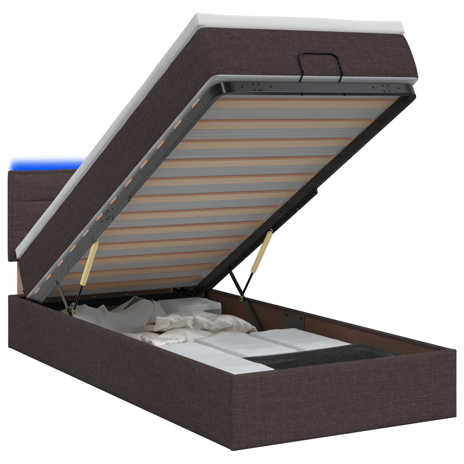 Κρεβάτι Ottoman με Στρώμα και LED Σκούρο Καφέ 80 x 200 cm - Pakobazaar
