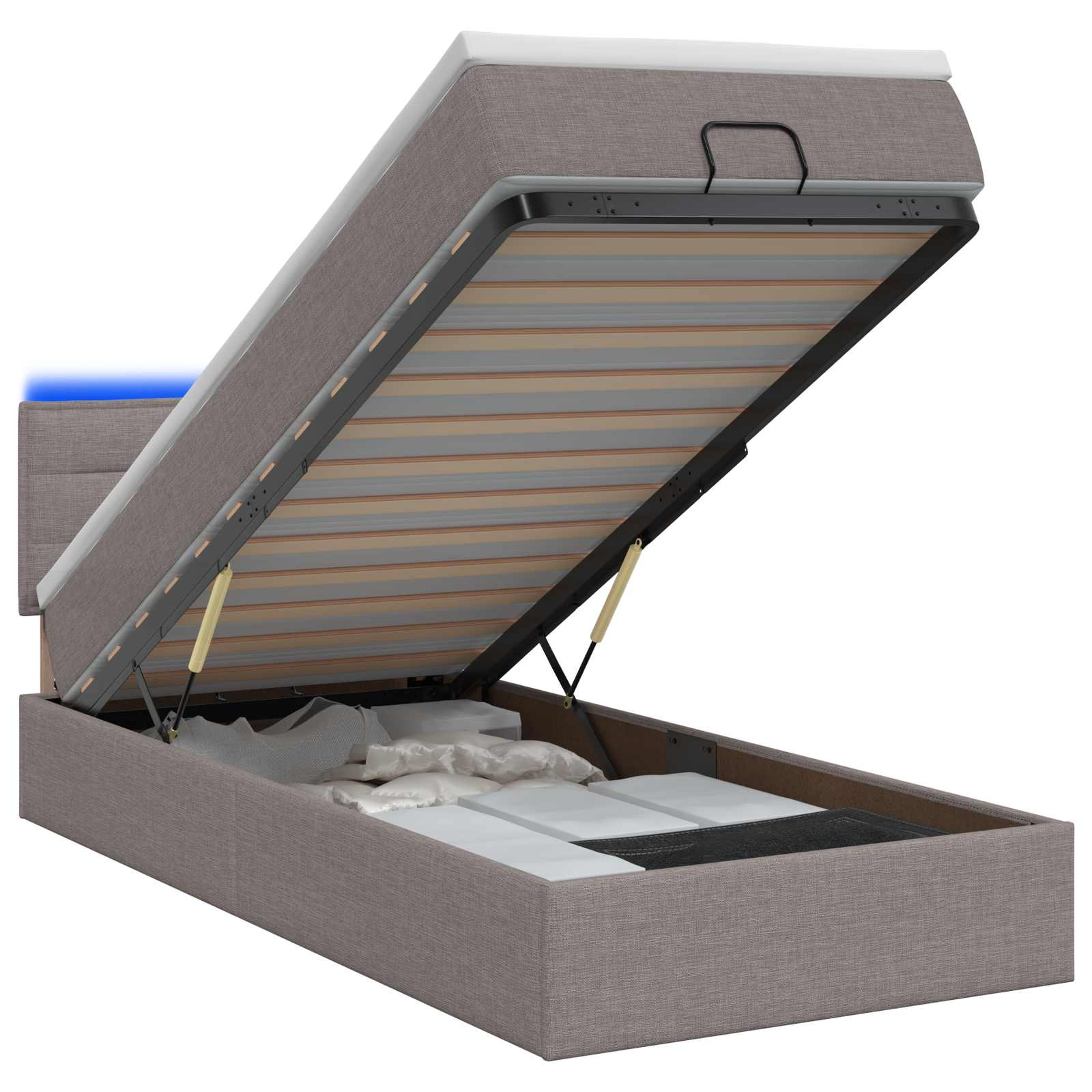 Κρεβάτι Ottoman με Στρώμα και LED Taupe 80 x 200 cm Ύφασμα - Pakobazaar
