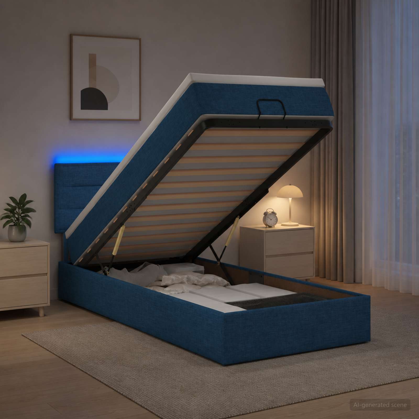 Κρεβάτι Ottoman με Στρώμα και LED Μπλε 80 x 200 cm Ύφασμα