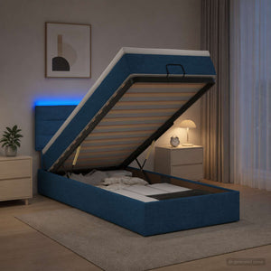 Κρεβάτι Ottoman με Στρώμα και LED Μπλε 80 x 200 cm Ύφασμα