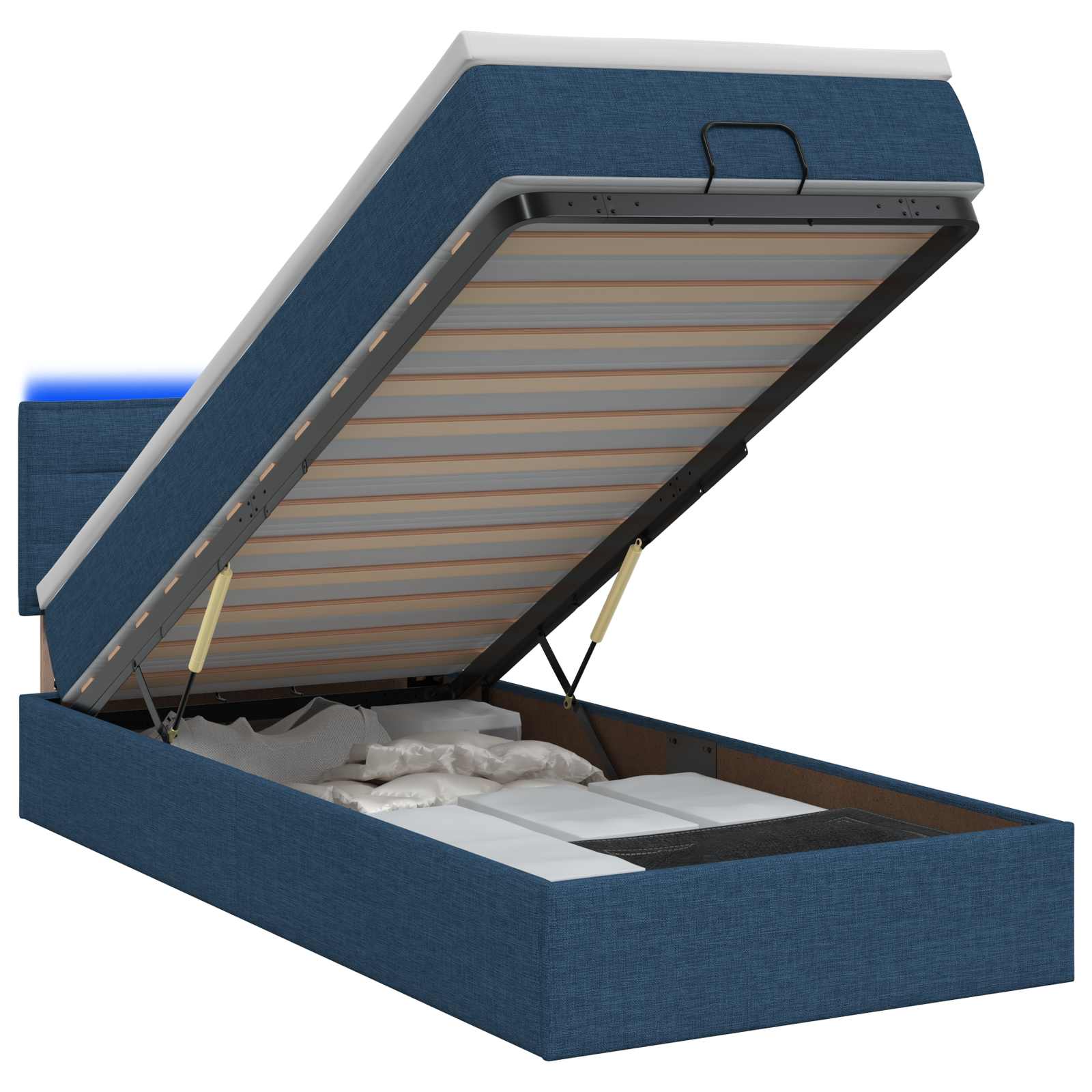 Κρεβάτι Ottoman με Στρώμα και LED Μπλε 80 x 200 cm Ύφασμα