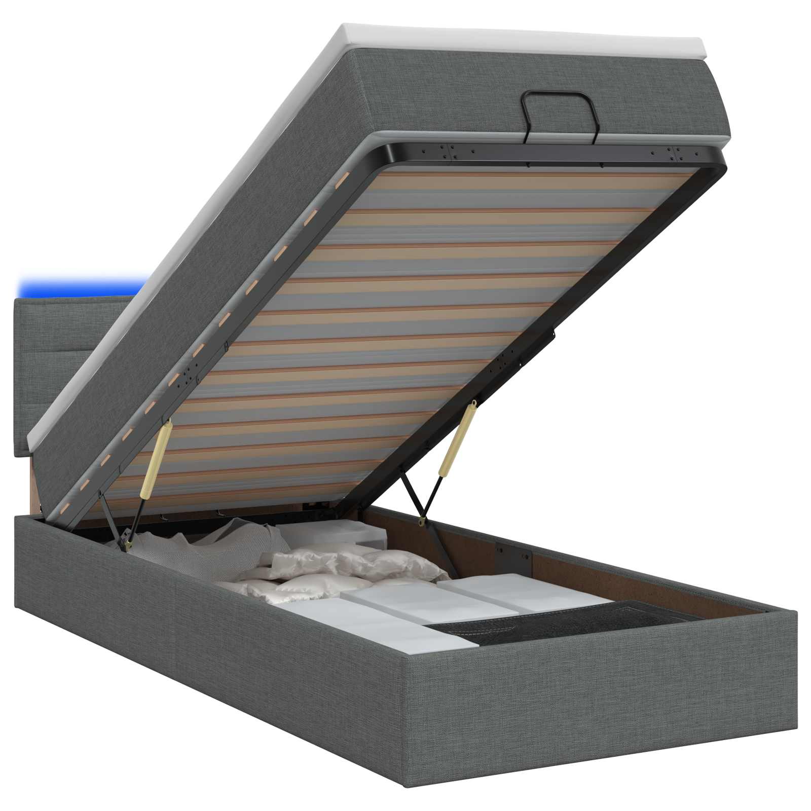Κρεβάτι Ottoman με Στρώμα και LED Σκούρο Γκρι 90 x 190 cm - Pakobazaar
