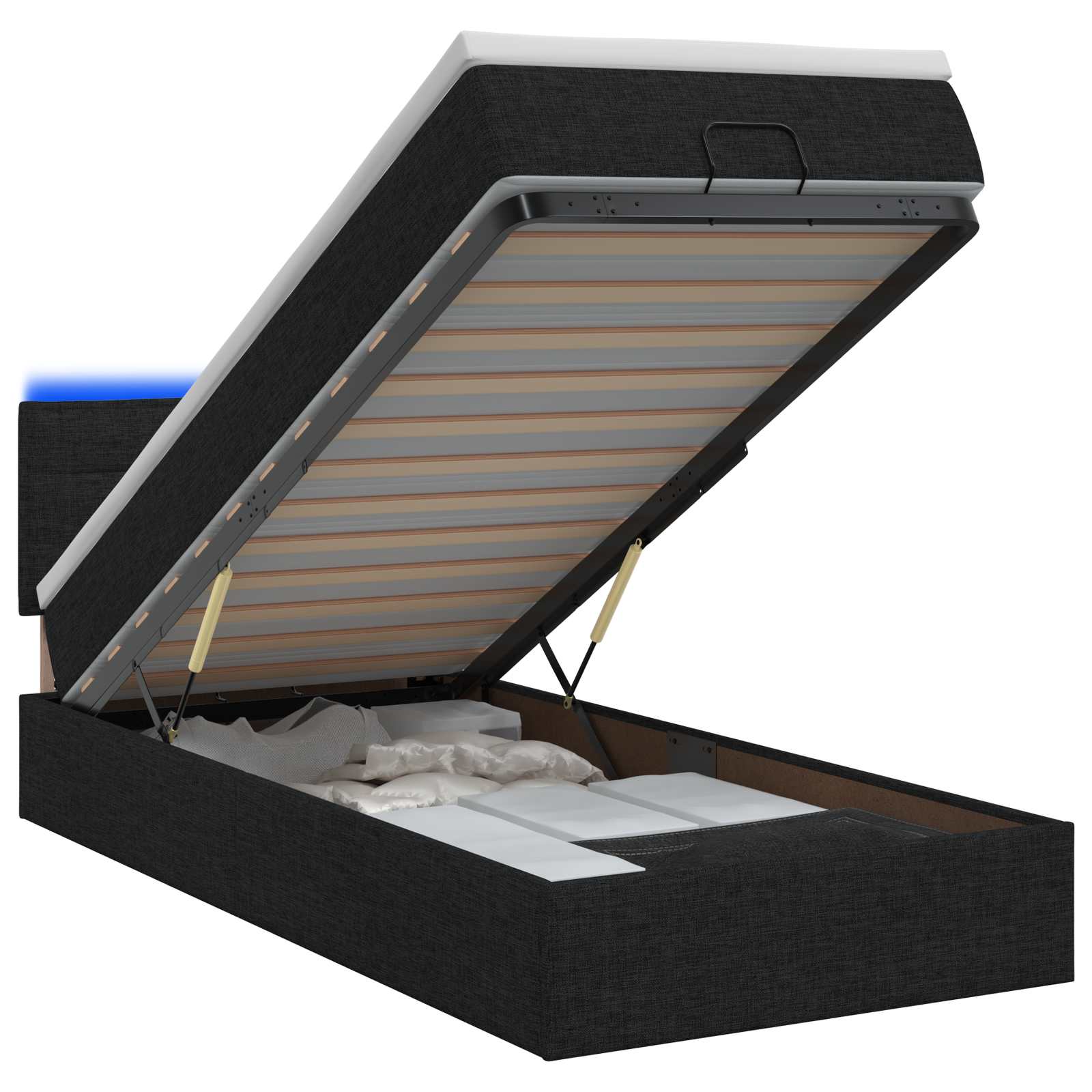 Κρεβάτι Ottoman με Στρώμα και LED Μαύρο 90 x 200 cm Ύφασμα - Pakobazaar