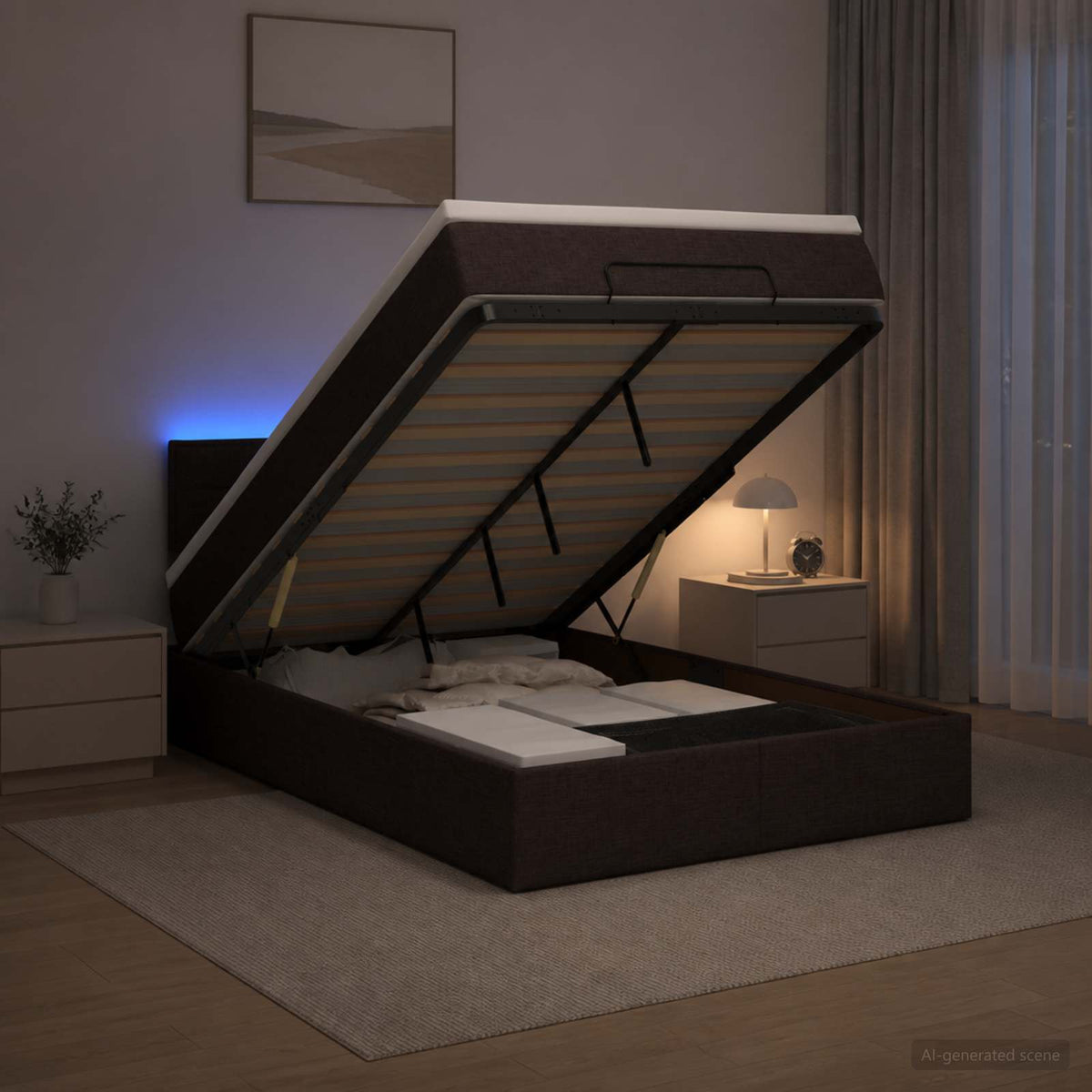 Κρεβάτι Ottoman με Στρώμα και LED Σκούρο Καφέ 120 x 200 cm - Pakobazaar