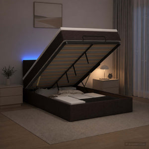 Κρεβάτι Ottoman με Στρώμα και LED Σκούρο Καφέ 120 x 200 cm - Pakobazaar