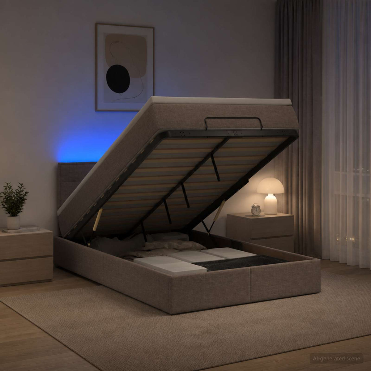 Κρεβάτι Ottoman με Στρώμα και LED Taupe 120 x 190 cm Ύφασμα - Pakobazaar
