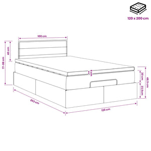 Κρεβάτι Ottoman με Στρώμα και LED Μαύρο 120 x 200 cm Ύφασμα - Pakobazaar