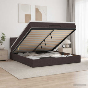 Κρεβάτι Ottoman με Στρώμα και LED Σκούρο Καφέ 140 x 200 cm - Pakobazaar