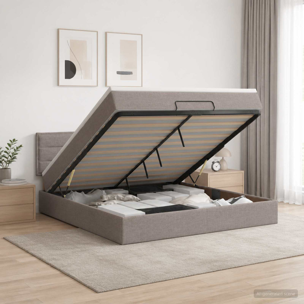 Κρεβάτι Ottoman με Στρώμα και LED Taupe 160 x 200 cm Ύφασμα