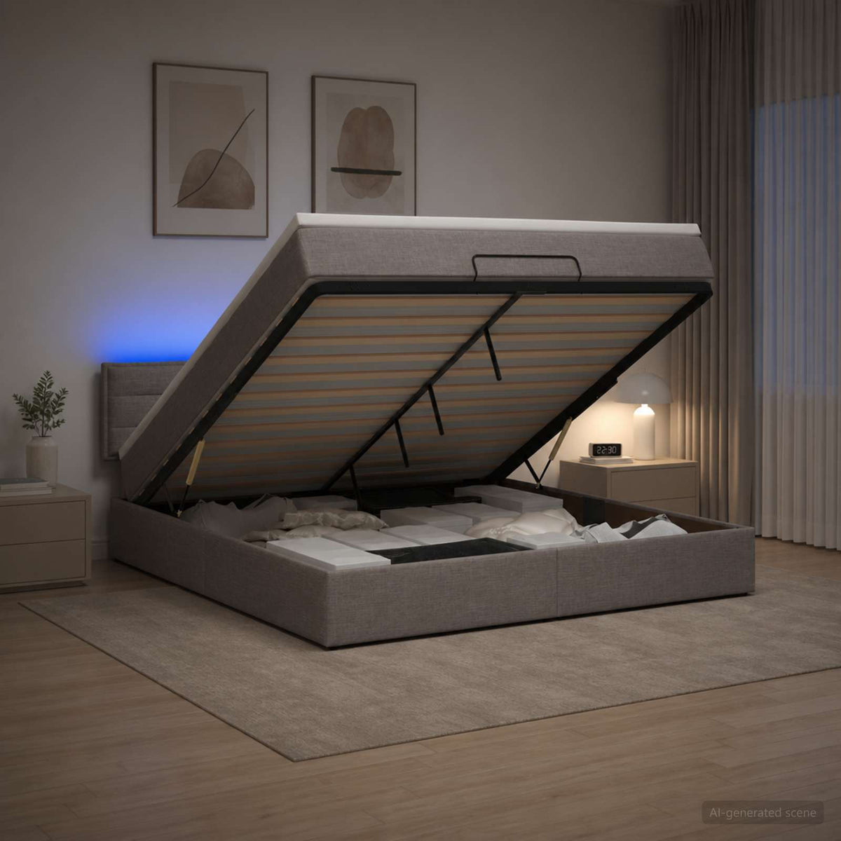 Κρεβάτι Ottoman με Στρώμα και LED Taupe 160 x 200 cm Ύφασμα