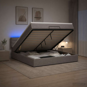 Κρεβάτι Ottoman με Στρώμα και LED Taupe 160 x 200 cm Ύφασμα