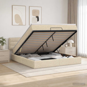 Κρεβάτι Ottoman με Στρώμα και LED Κρεμ 160 x 200 cm Ύφασμα - Pakobazaar