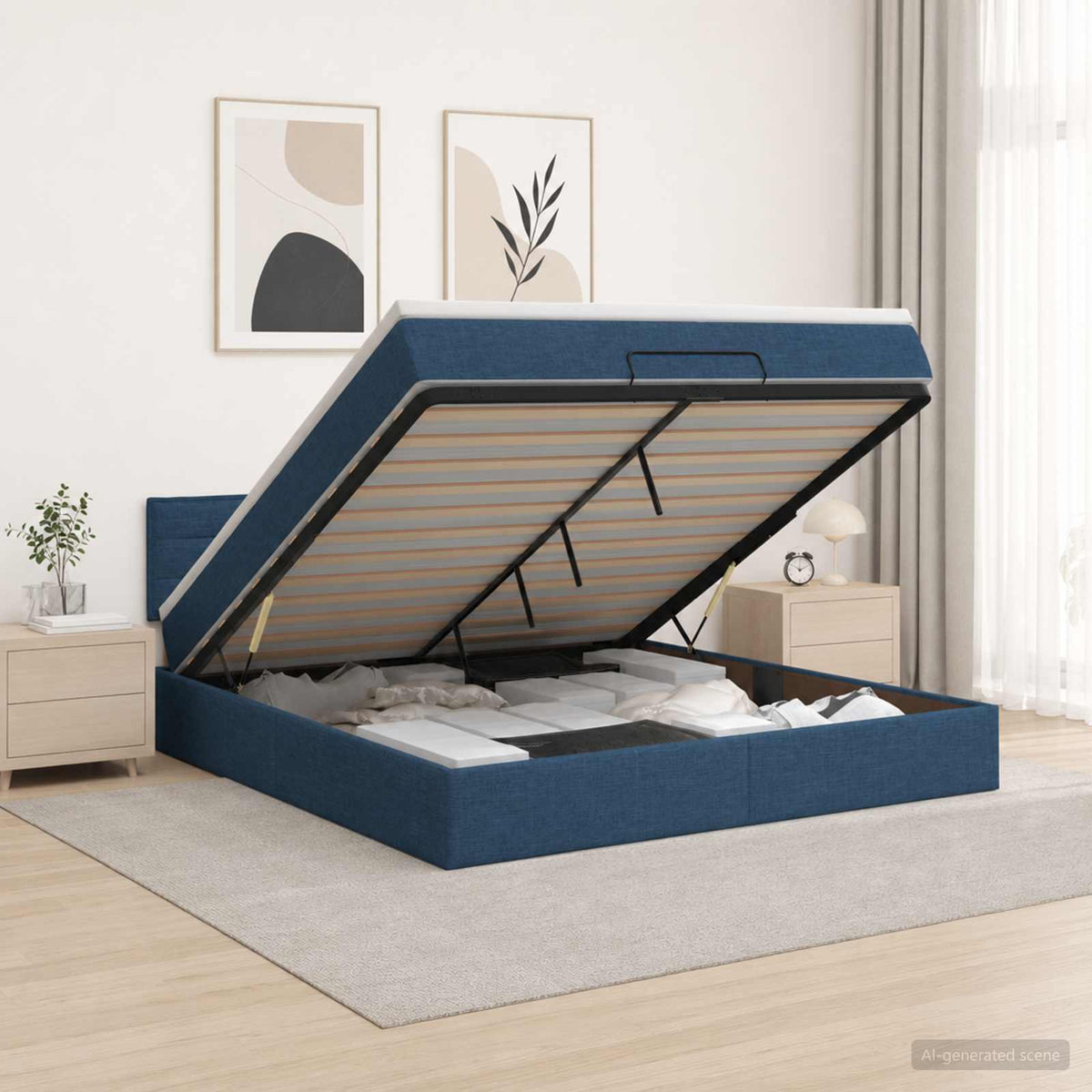Κρεβάτι Ottoman με Στρώμα και LED Μπλε 160 x 200 cm Ύφασμα - Pakobazaar