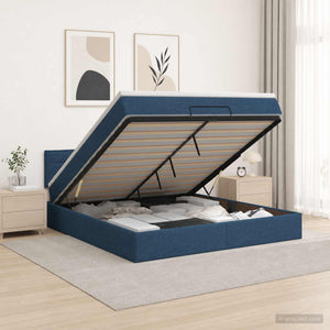 Κρεβάτι Ottoman με Στρώμα και LED Μπλε 160 x 200 cm Ύφασμα - Pakobazaar