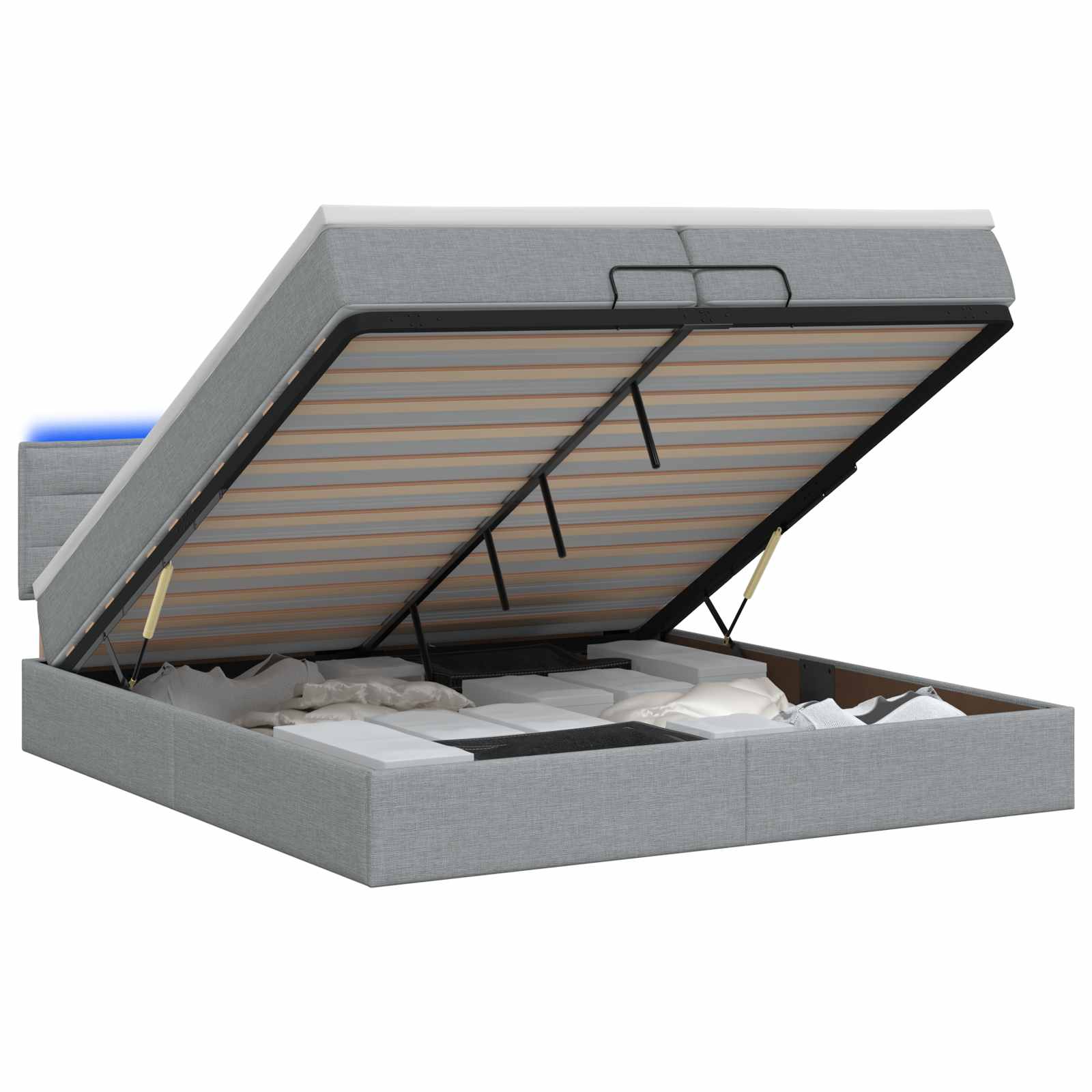 Κρεβάτι Ottoman με Στρώμα και LED Ανοιχτό γκρι 200 x 200 cm - Pakobazaar