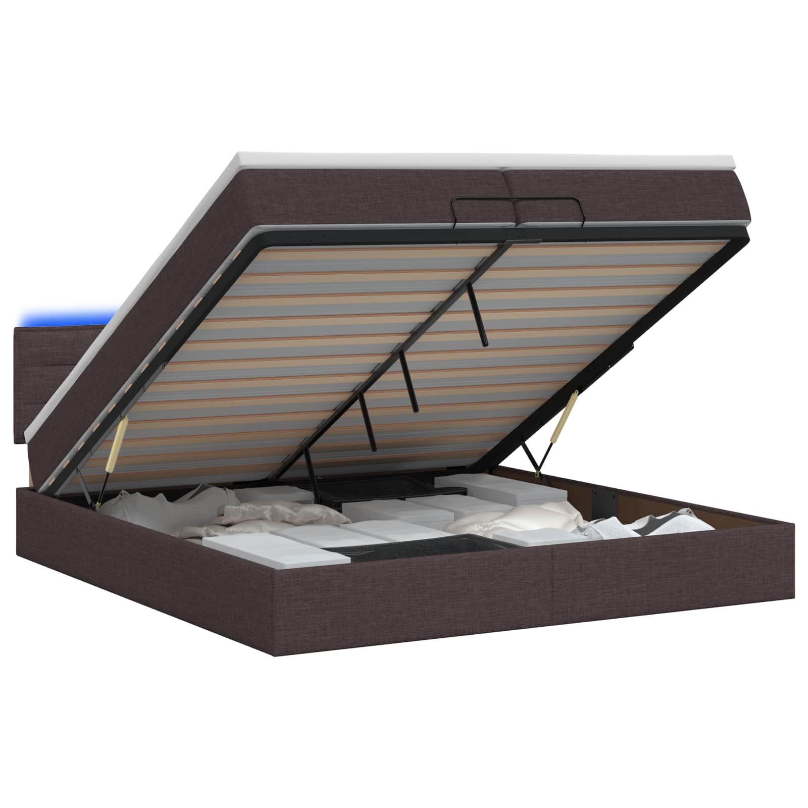 Κρεβάτι Ottoman με Στρώμα και LED Σκούρο Καφέ 200 x 200 cm