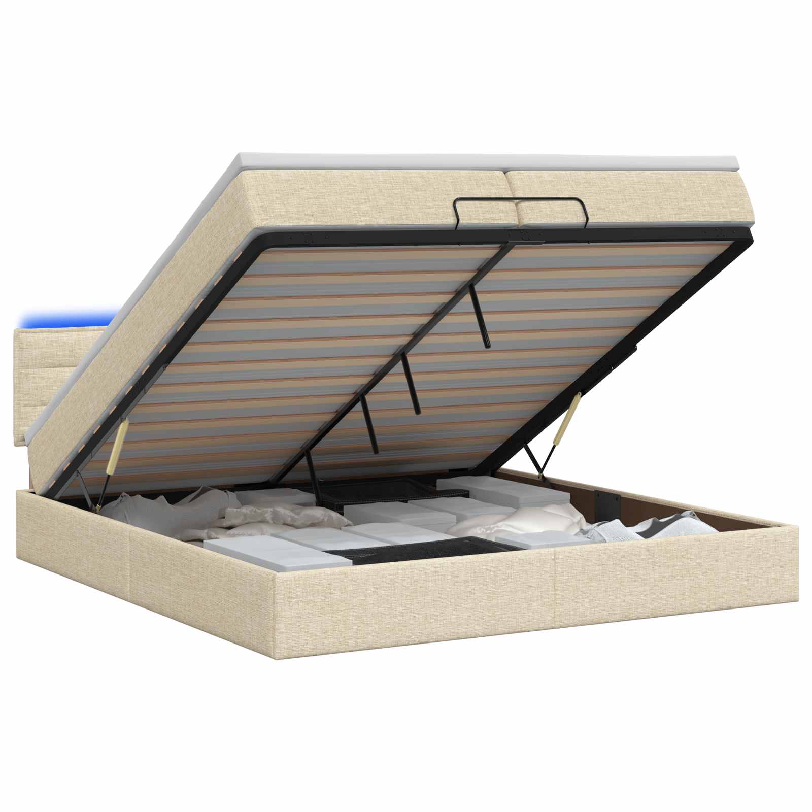 Κρεβάτι Ottoman με Στρώμα και LED Κρεμ 200 x 200 cm Ύφασμα - Pakobazaar