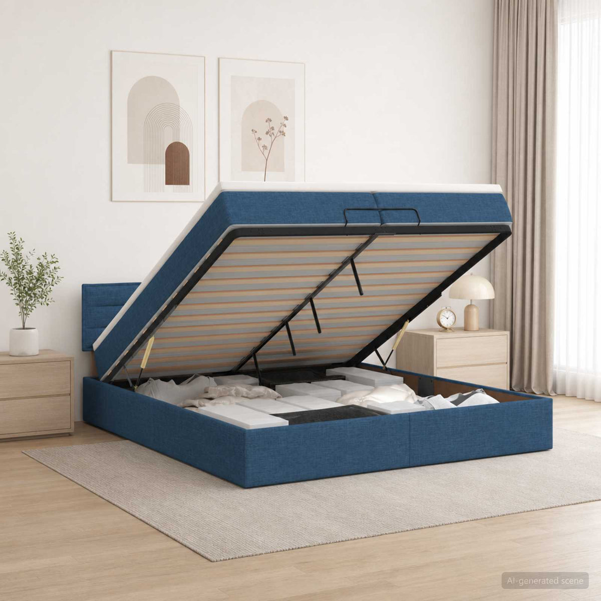 Κρεβάτι Ottoman με Στρώμα και LED Μπλε 200 x 200 cm Ύφασμα - Pakobazaar