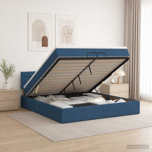 Κρεβάτι Ottoman με Στρώμα και LED Μπλε 200 x 200 cm Ύφασμα - Pakobazaar