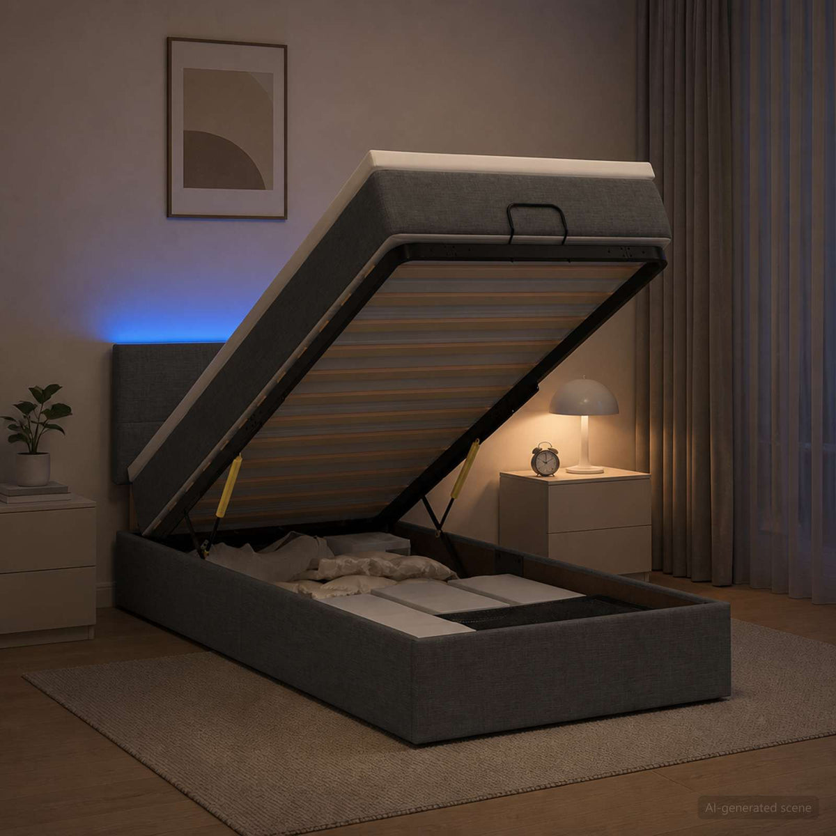 Κρεβάτι Ottoman με Στρώμα και LED Σκούρο Γκρι 90 x 190 cm