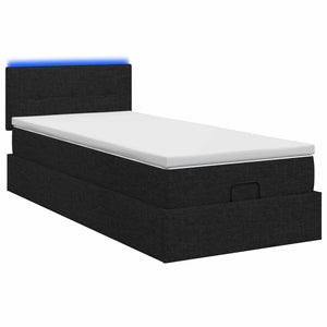 Κρεβάτι Ottoman με Στρώμα και LED Μαύρο 80 x 200 cm Ύφασμα