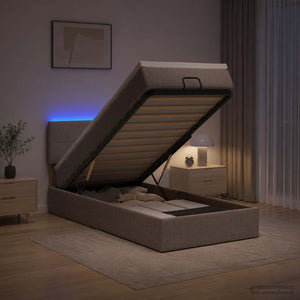 Κρεβάτι Ottoman με Στρώμα και LED Taupe 90 x 200 cm Ύφασμα - Pakobazaar
