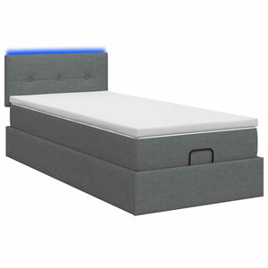 Κρεβάτι Ottoman με Στρώμα και LED Σκούρο Γκρι 90 x 190 cm