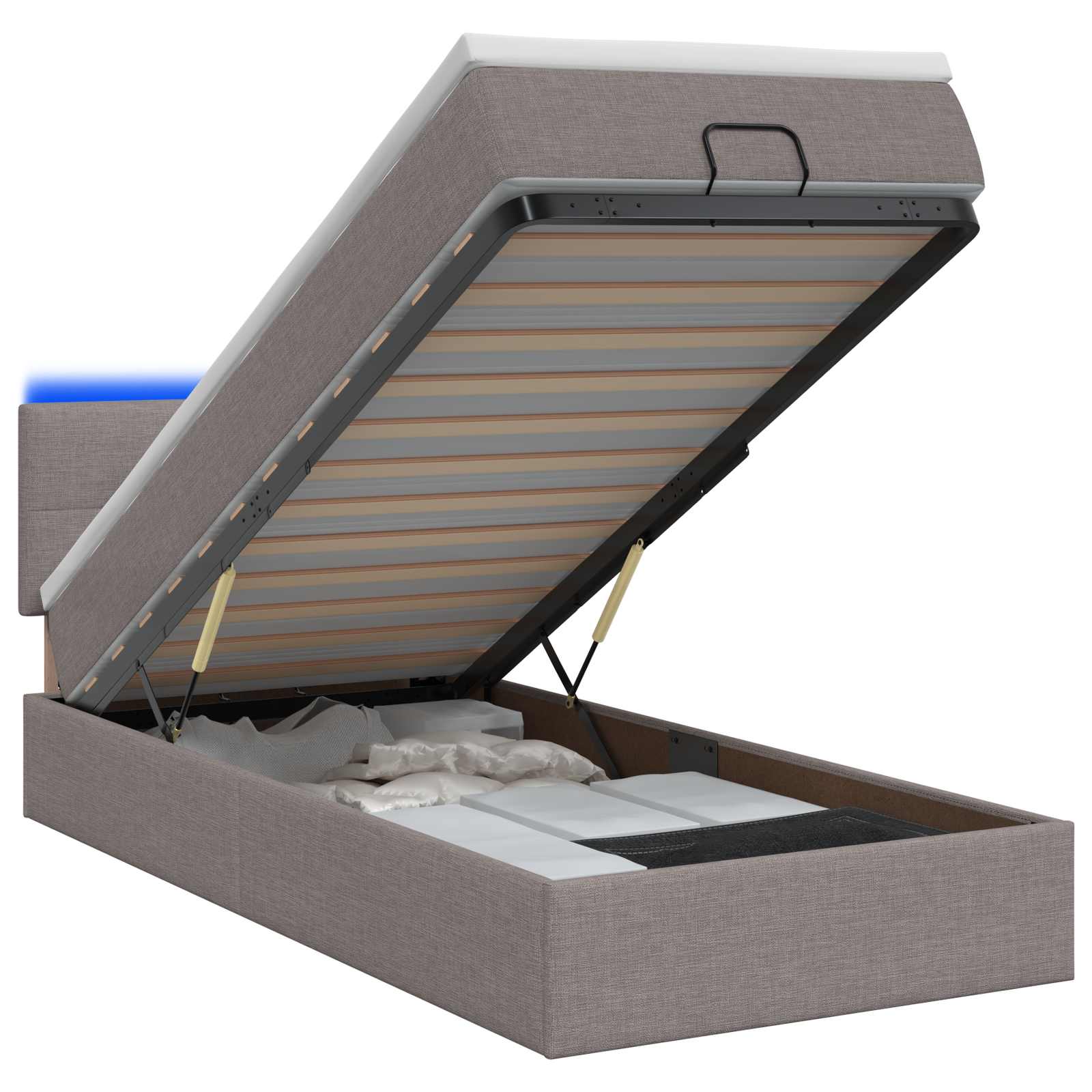 Κρεβάτι Ottoman με Στρώμα και LED Taupe 90 x 190 cm Ύφασμα - Pakobazaar