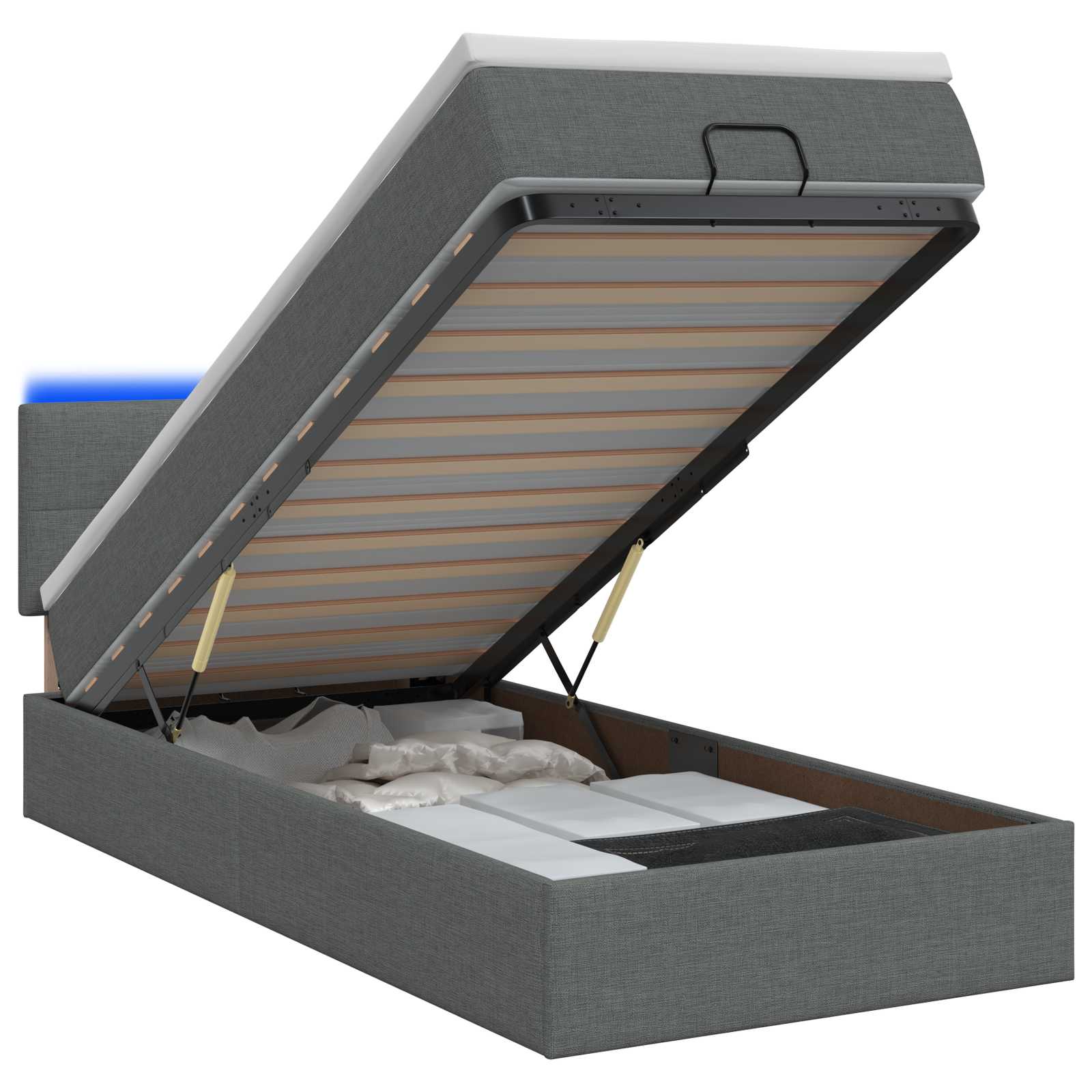 Κρεβάτι Ottoman με Στρώμα και LED Σκούρο Γκρι 90 x 200 cm